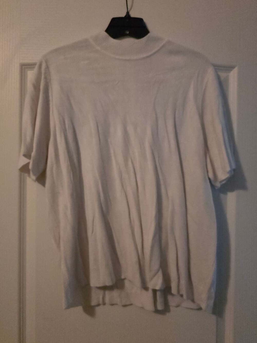 Napa Valley Ivory White Acrylic Short Sleeve Half Zip Mock Neck Top 2X